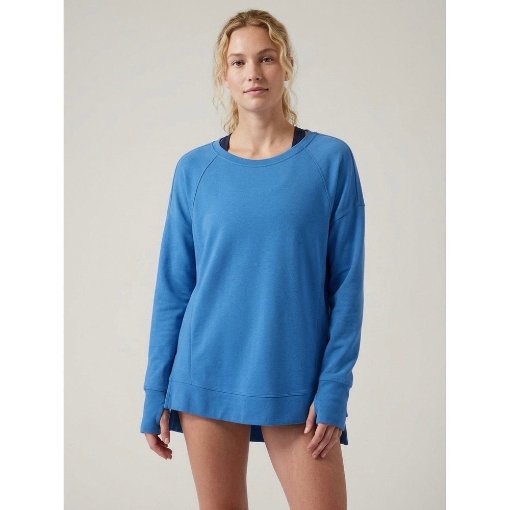 Sweaty Betty After Class Sweatshirt Blue Crew Neck Thumbhole Pullover SB5622 M